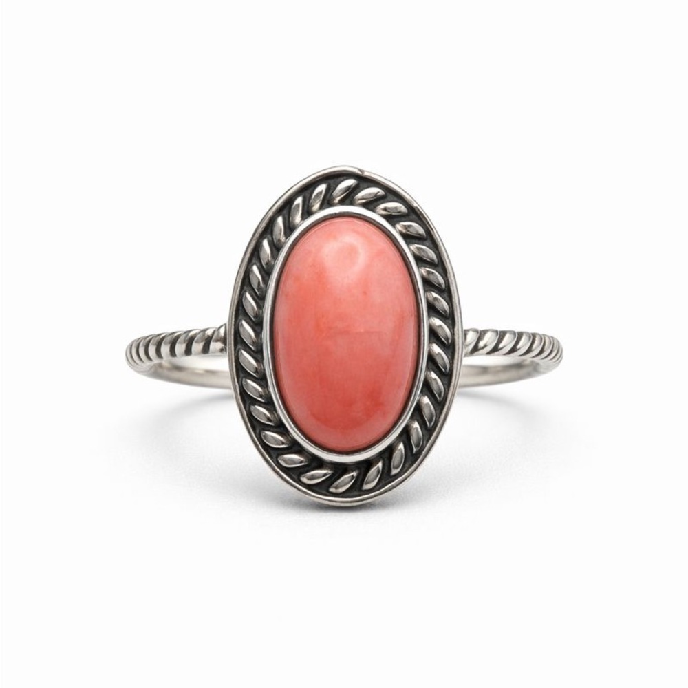 Sterling Silver Ring with Oval Conch  Stone - Pink